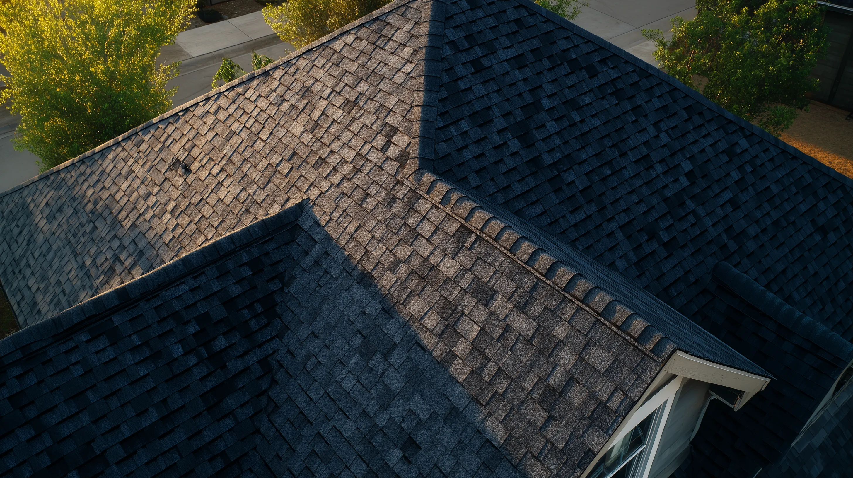 Aerial perspective of a residential roof